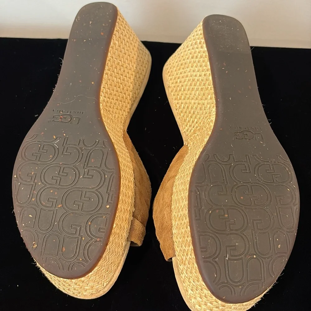 UGG Cognac Suede Wedge Mules